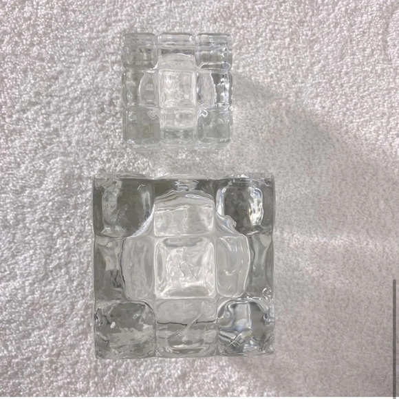 Vintage  Clear Cut Crystal Square Textured Ice Cube Candle Holders - Picture 7 of 9